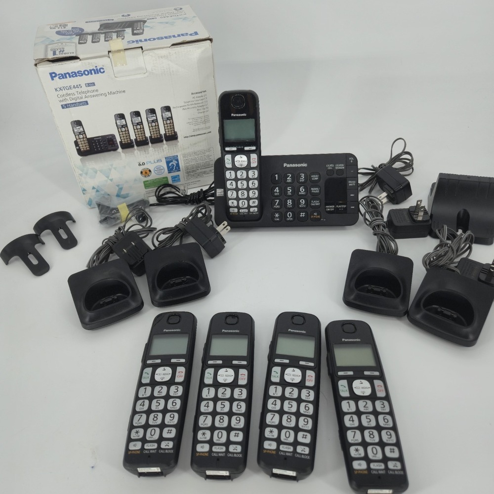 Panasonic KX-TGE445 6.0 5 Handset Cordless‎ Phone System Answering Machine Black